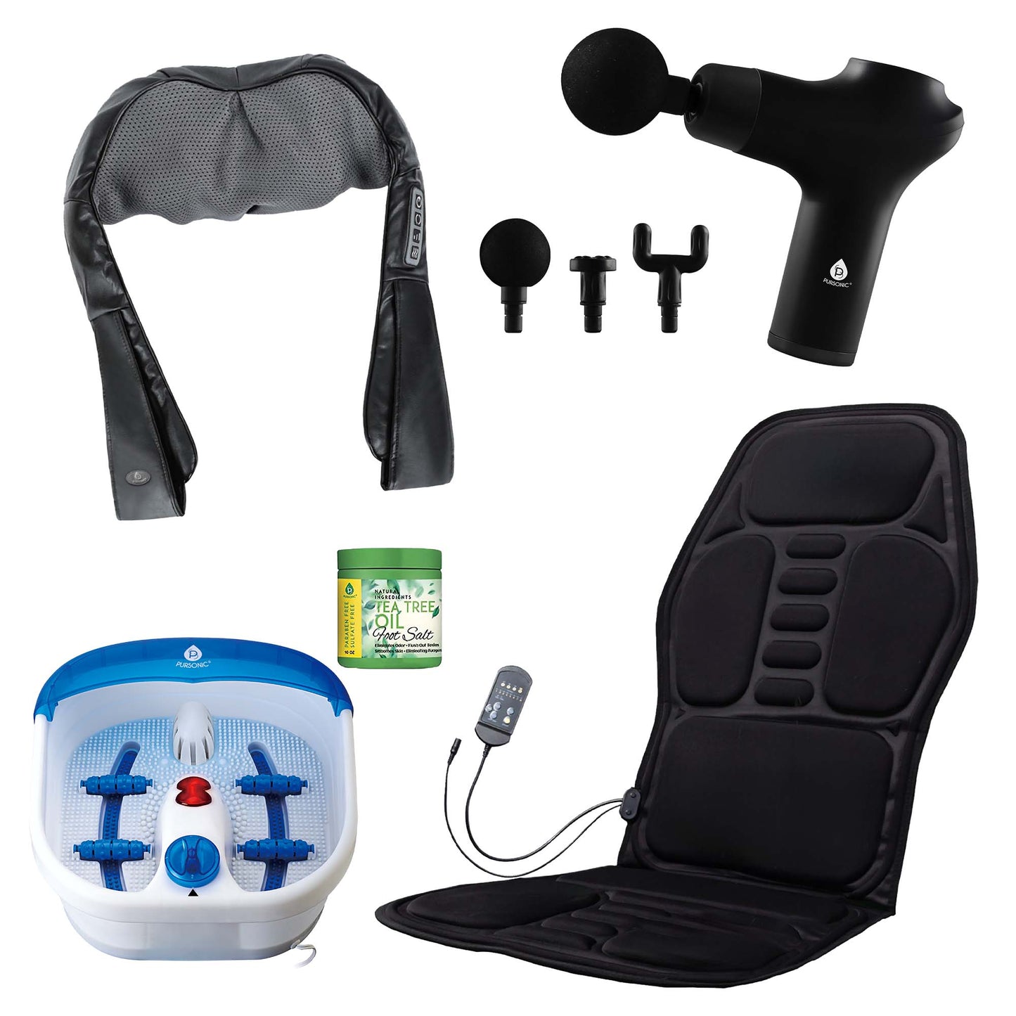 Pursonic Total Relaxation Bundle – Foot Spa, Massage Gun, and More