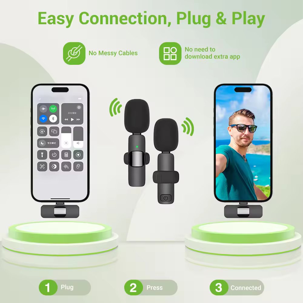 Wireless Stereo Lavalier Mini Lapel Smart Phone Microphone For Video Audio - Type C Compatible